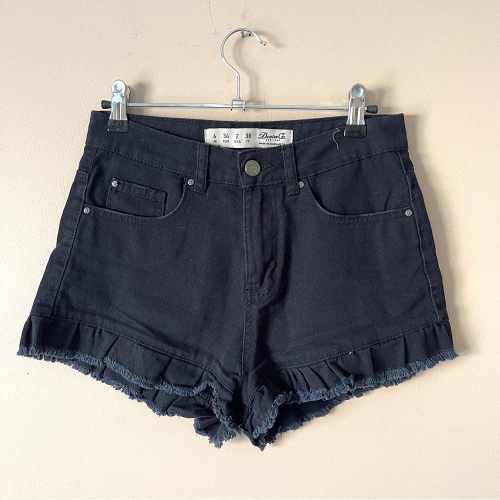 DENIM & CO | Black Ruffle Hem High Rise Denim Jean Shorts Sz 2